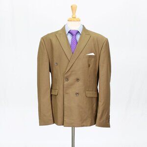Mogu 46R Brown Solid Double Breasted Sport Coat Blazer Jacket V983